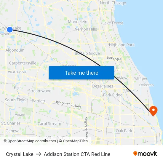 Crystal Lake to Addison Station CTA Red Line map