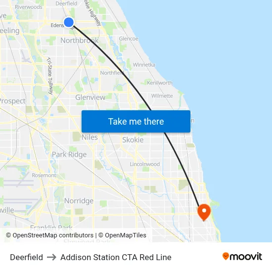 Deerfield to Addison Station CTA Red Line map