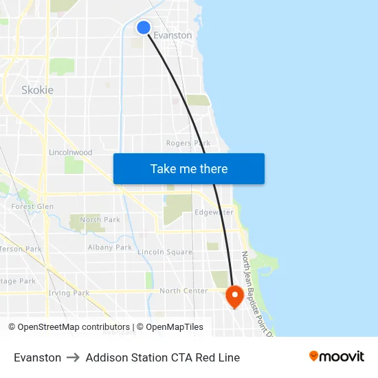 Evanston to Addison Station CTA Red Line map