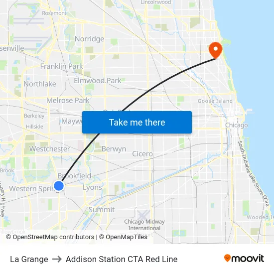 La Grange to Addison Station CTA Red Line map
