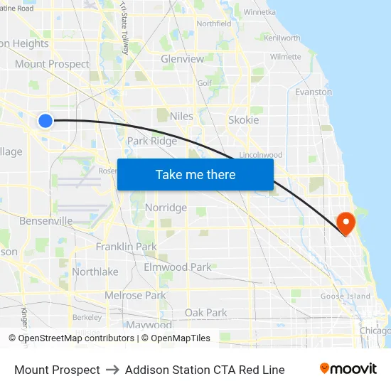 Mount Prospect to Addison Station CTA Red Line map