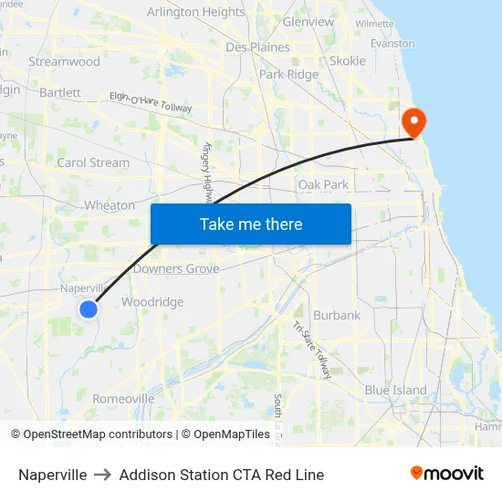Naperville to Addison Station CTA Red Line map