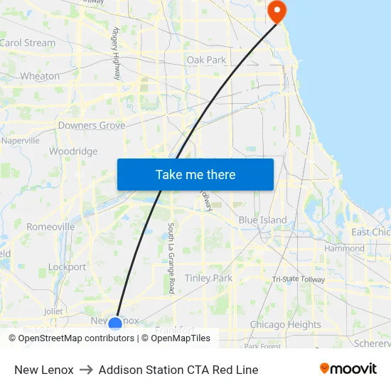 New Lenox to Addison Station CTA Red Line map