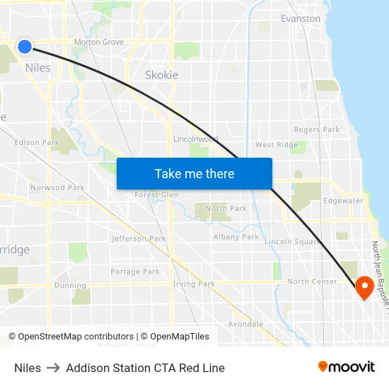 Niles to Addison Station CTA Red Line map