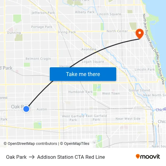 Oak Park to Addison Station CTA Red Line map