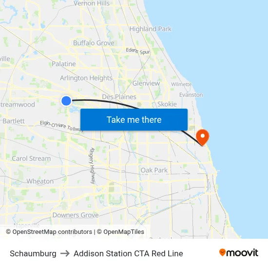 Schaumburg to Addison Station CTA Red Line map