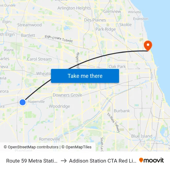 Route 59 Metra Station to Addison Station CTA Red Line map