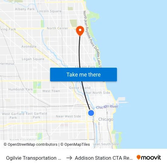 Ogilvie Transportation Center to Addison Station CTA Red Line map