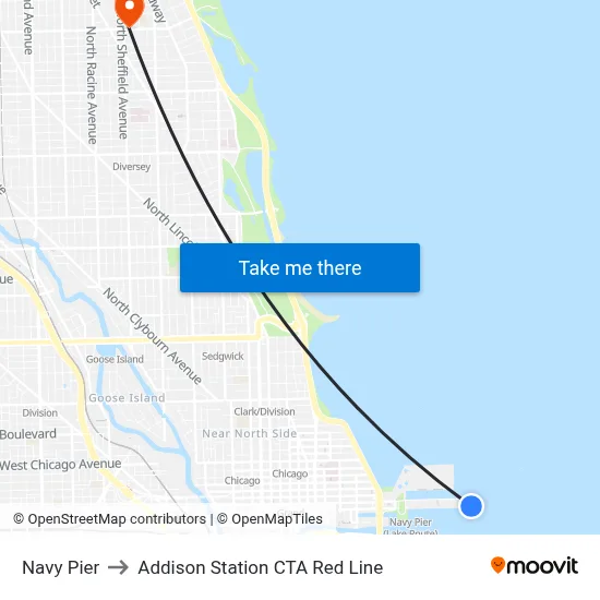 Navy Pier to Addison Station CTA Red Line map