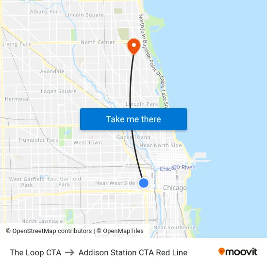 The Loop CTA to Addison Station CTA Red Line map