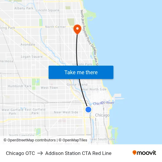Chicago OTC to Addison Station CTA Red Line map
