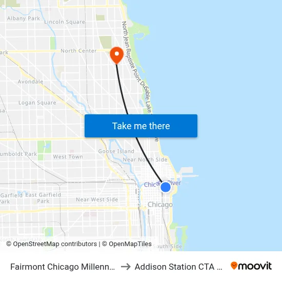Fairmont Chicago Millennium Park to Addison Station CTA Red Line map