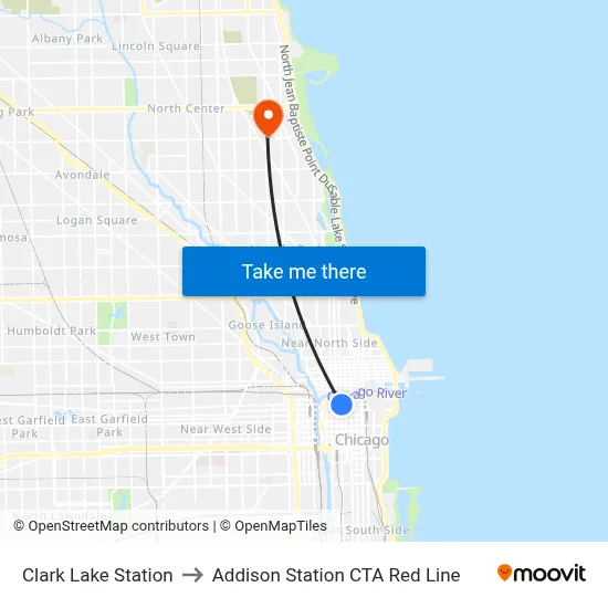 Clark Lake Station to Addison Station CTA Red Line map