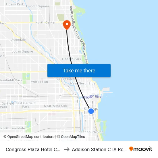 Congress Plaza Hotel Chicago to Addison Station CTA Red Line map