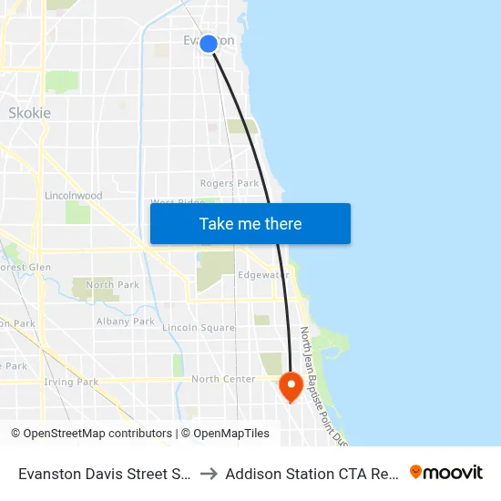 Evanston Davis Street Station to Addison Station CTA Red Line map