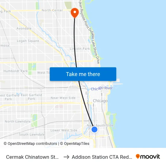 Cermak Chinatown Station to Addison Station CTA Red Line map