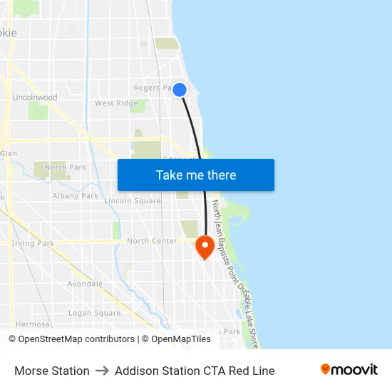 Morse Station to Addison Station CTA Red Line map