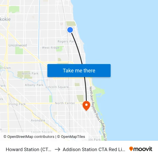 Howard Station (CTA) to Addison Station CTA Red Line map