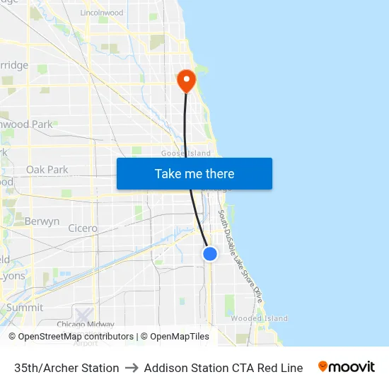 35th/Archer Station to Addison Station CTA Red Line map