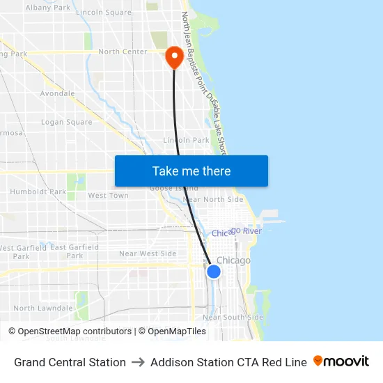 Grand Central Station to Addison Station CTA Red Line map
