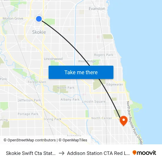 Skokie Swift Cta Station to Addison Station CTA Red Line map