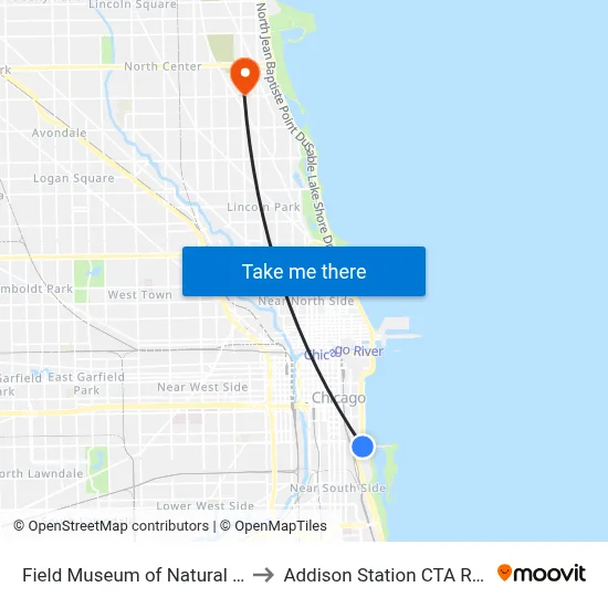 Field Museum of Natural History to Addison Station CTA Red Line map