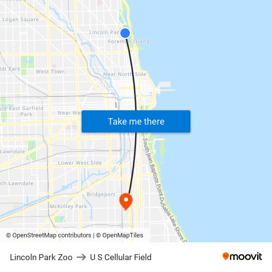 Lincoln Park Zoo to U S Cellular Field map