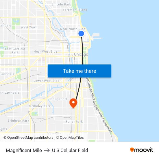 Magnificent Mile to U S Cellular Field map