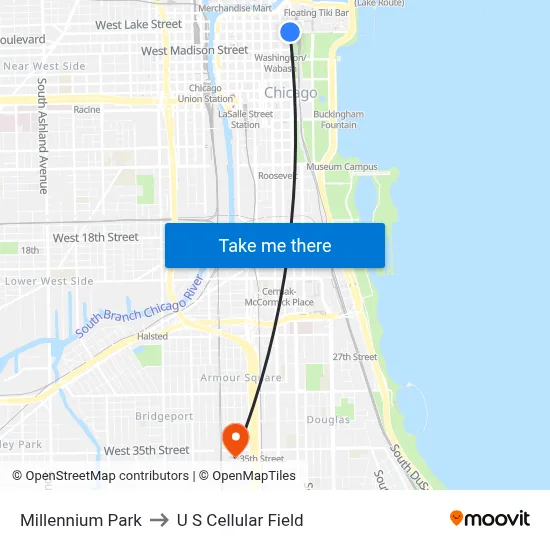 Millennium Park to U S Cellular Field map