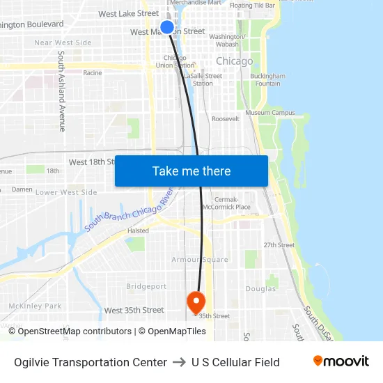 Ogilvie Transportation Center to U S Cellular Field map