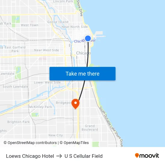 Loews Chicago Hotel to U S Cellular Field map