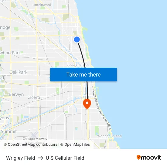 Wrigley Field to U S Cellular Field map