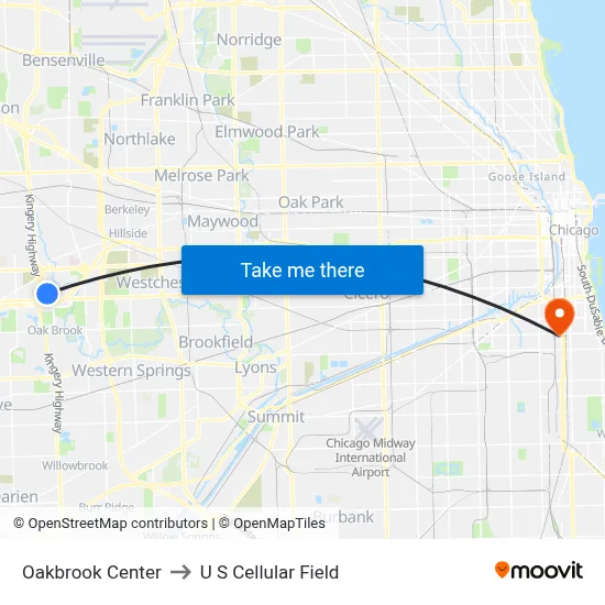 Oakbrook Center to U S Cellular Field map