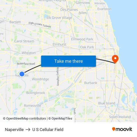 Naperville to U S Cellular Field map