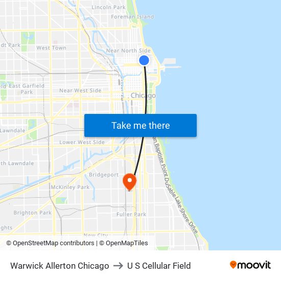 Warwick Allerton Chicago to U S Cellular Field map