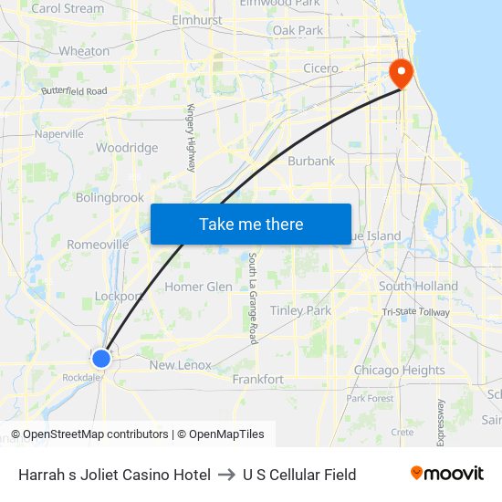 Harrah s Joliet Casino Hotel to U S Cellular Field map