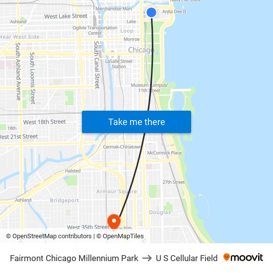 Fairmont Chicago Millennium Park to U S Cellular Field map