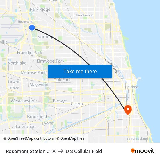 Rosemont Station CTA to U S Cellular Field map