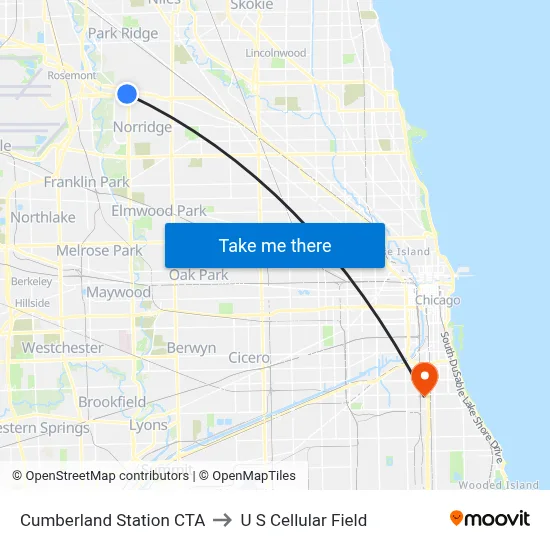 Cumberland Station CTA to U S Cellular Field map