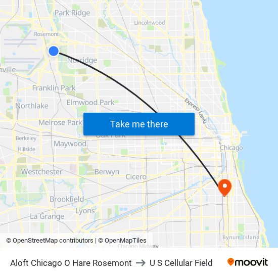 Aloft Chicago O Hare Rosemont to U S Cellular Field map