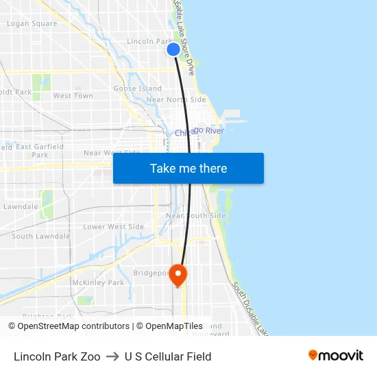 Lincoln Park Zoo to U S Cellular Field map