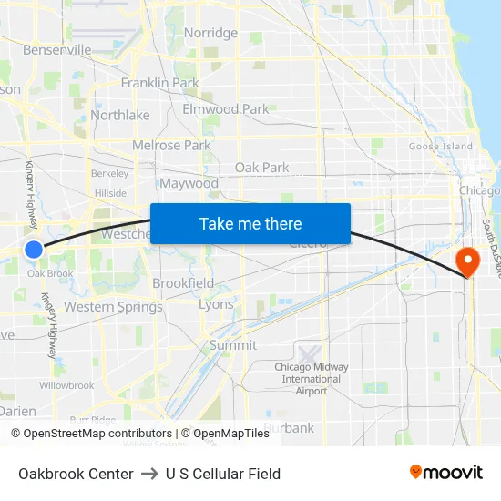 Oakbrook Center to U S Cellular Field map