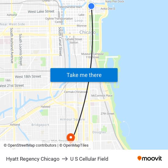 Hyatt Regency Chicago to U S Cellular Field map