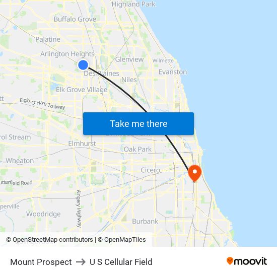 Mount Prospect to U S Cellular Field map