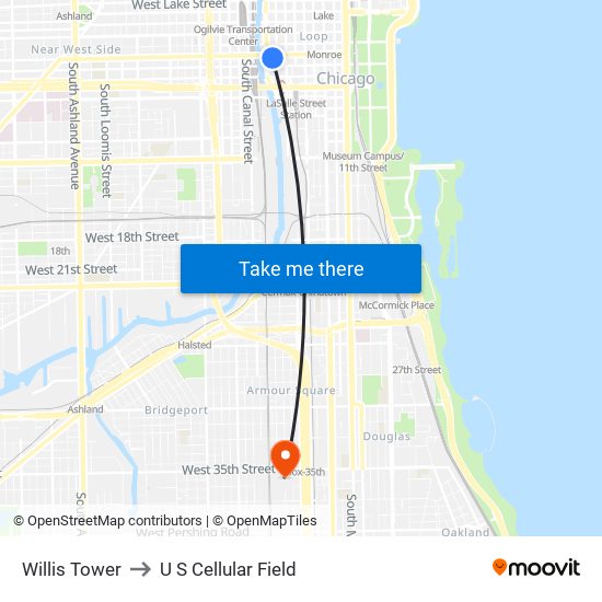 Willis Tower to U S Cellular Field map