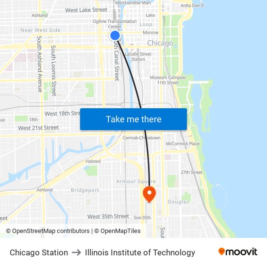 Chicago Station to Illinois Institute of Technology map