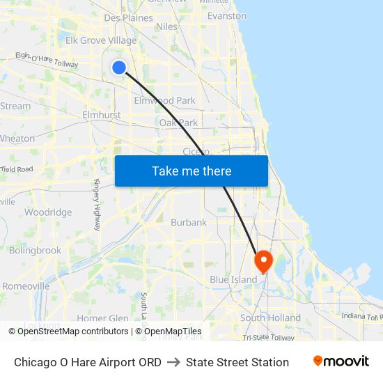 Chicago O Hare Airport ORD to State Street Station map