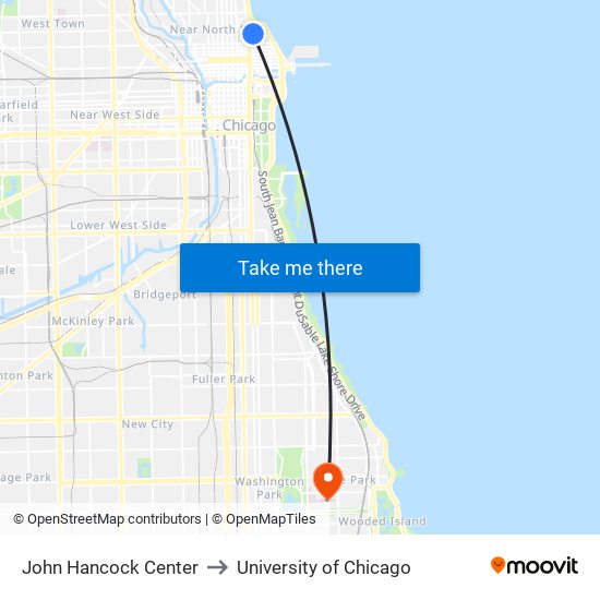 John Hancock Center to University of Chicago map