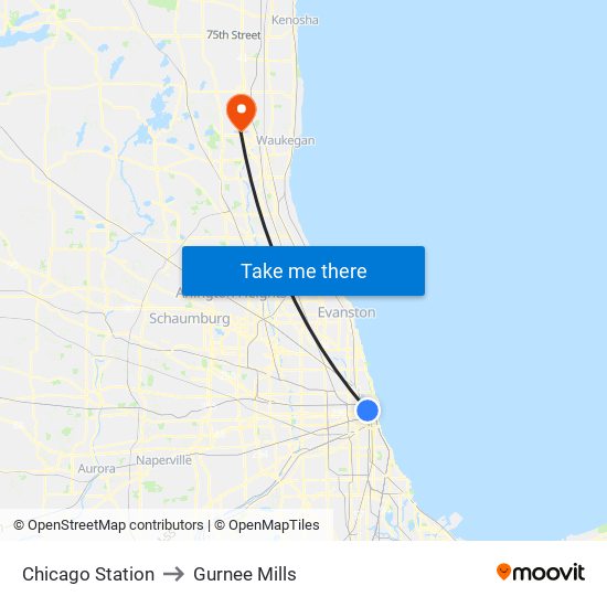 Chicago Station to Gurnee Mills map