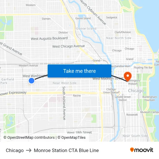Chicago to Monroe Station CTA Blue Line map